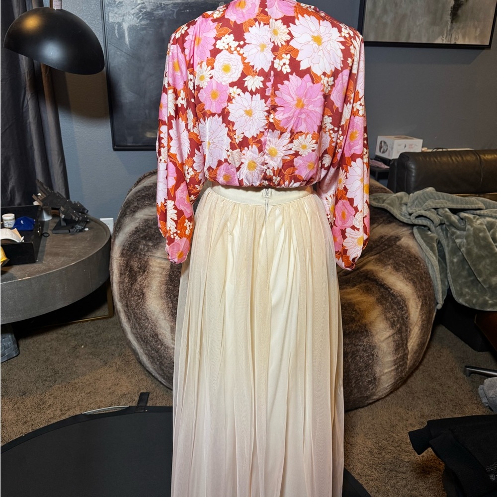 Lush Floral Tie Front Long Sleeve Crop Top Small Boho Retro - Picture 3 of 6